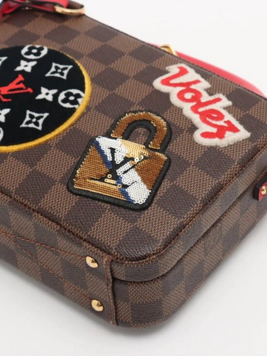 Louis Vuitton Damier Ebene LV Stories Box Patches Bag Brown x Red - Picture 3 of 10